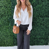 Lace Trim V-Neck Long Sleeve Top