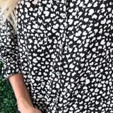 3/4 Sleeve Button Front Woven Top w/ Ruffle Details