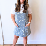 Relaxed Fit Daisy Print V Neck Denim Dress - The 308 Boutique