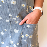 Relaxed Fit Daisy Print V Neck Denim Dress - The 308 Boutique