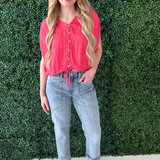 Dolman V Neck Woven Top w/ Ties