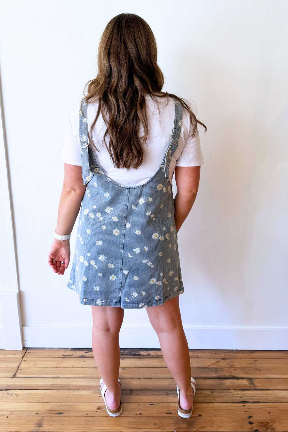 Relaxed Fit Daisy Print V Neck Denim Dress - The 308 Boutique