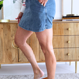 Washed Denim Skort with Slip Pockets