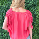 Dolman V Neck Woven Top w/ Ties