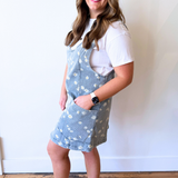 Relaxed Fit Daisy Print V Neck Denim Dress - The 308 Boutique