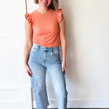 Textured Jersey Ruffle Sleeve Tee