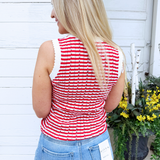 Textured Half Button Sleeveless Knit Top