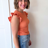 Textured Jersey Ruffle Sleeve Tee