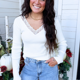 Lace Trim V Neck Top