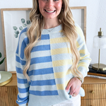 Half and Half Contrast Striped Knit Sweater - The 308 Boutique