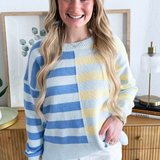 Half and Half Contrast Striped Knit Sweater - The 308 Boutique