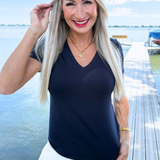 Short Sleeve V-Neck Knit Tee