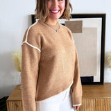 Long Sleeve Crewneck Sweater w/ Cream Tulip Hem