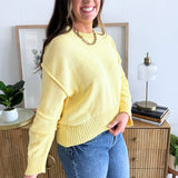 Round Neck Sweater Top with Pleated Sleeves