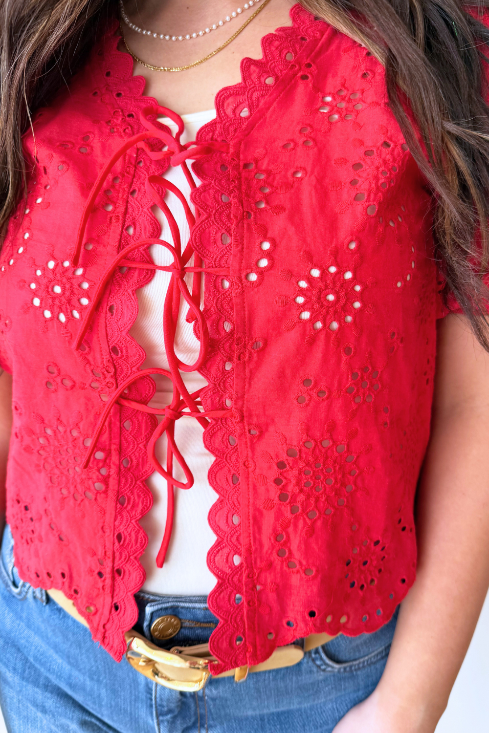 Eyelet Puff Short Sleeve Top