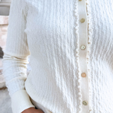 Long Sleeve Button Front Cardigan Sweater w/ Ruffles