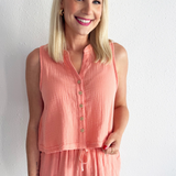 Cotton Gauze Button Down Sleeveless Top