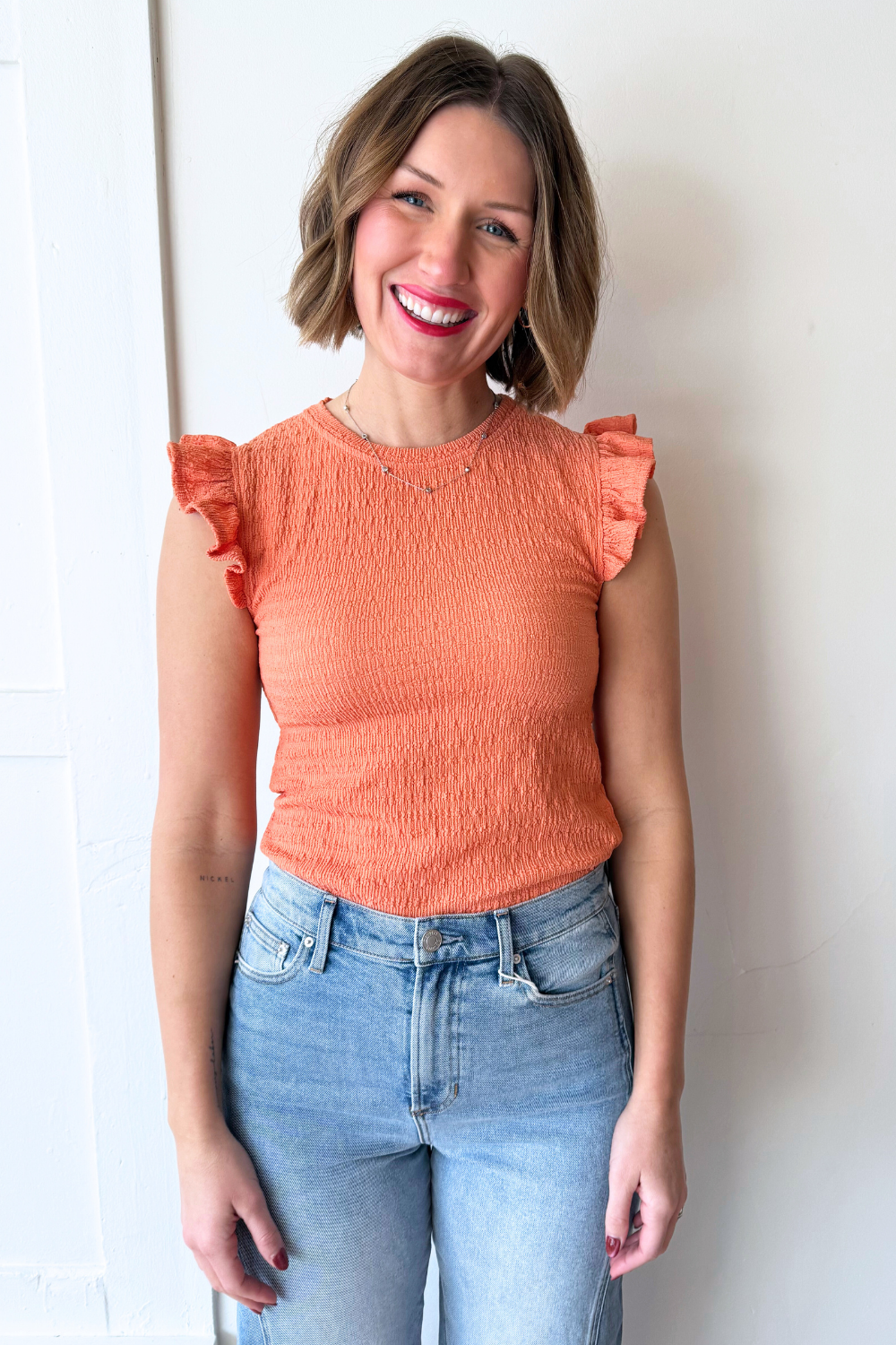 Textured Jersey Ruffle Sleeve Tee