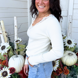 Lace Trim V Neck Top