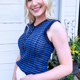 Textured Half Button Sleeveless Knit Top