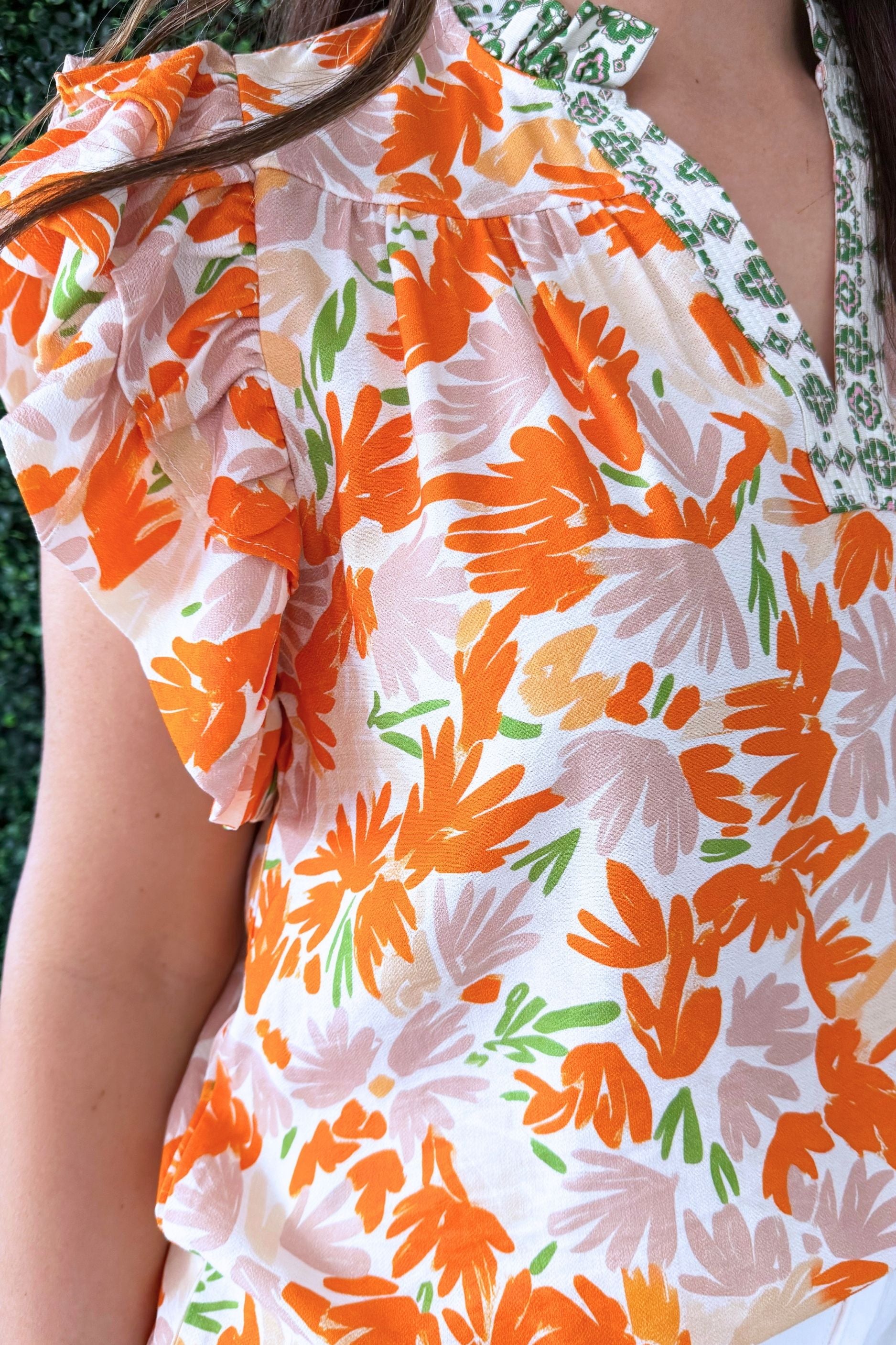 Flowy Sleeve Floral Print V-Neck
