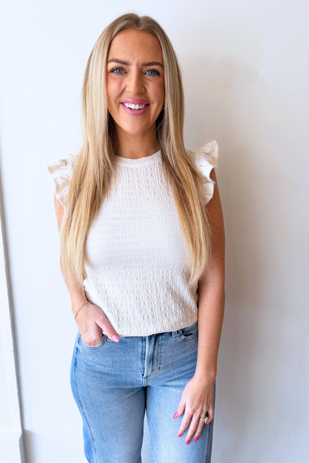 Textured Jersey Ruffle Sleeve Tee