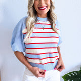 Puff Sleeve Striped Knit Top