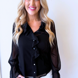 Long Sleeve Ruffle Front Woven Shirt