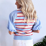 Puff Sleeve Striped Knit Top