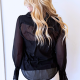 Long Sleeve Ruffle Front Woven Shirt