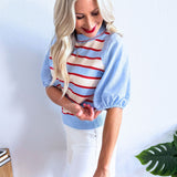 Puff Sleeve Striped Knit Top