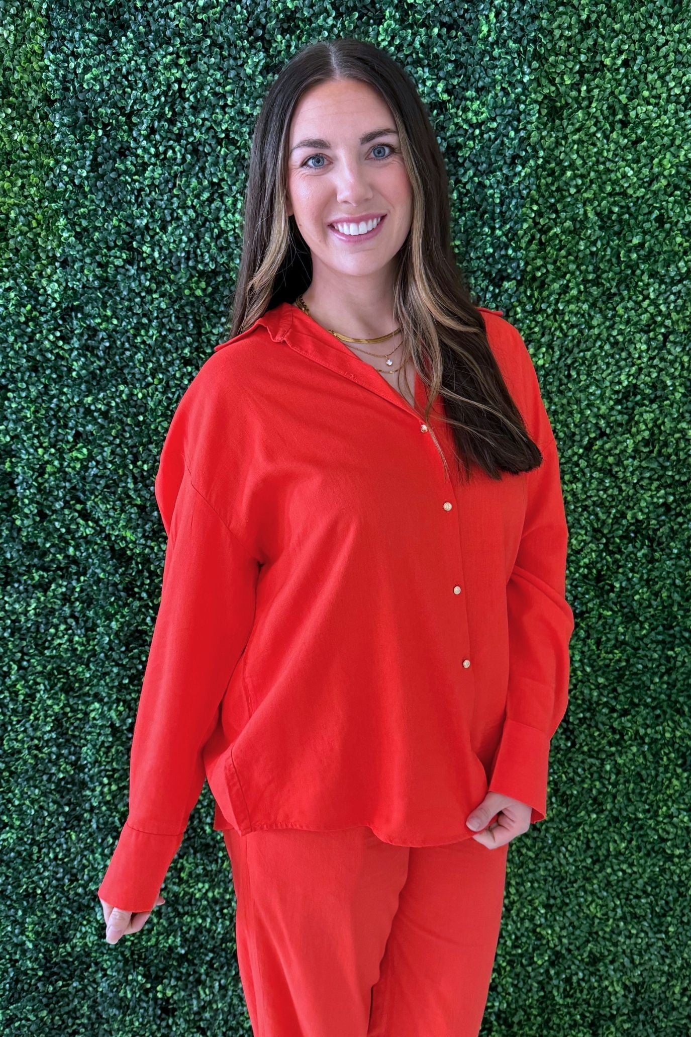 Oversized Collared Button Down Top