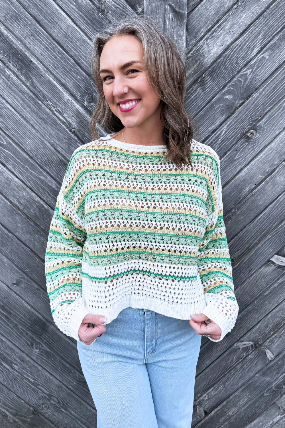 Striped Open Knit Sweater