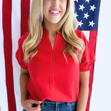 Short Sleeve Knit Stitching Detail Top