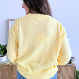 Round Neck Sweater Top with Pleated Sleeves