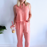 Cotton Gauze Cropped Pants with Drawstring