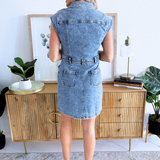 Ruth Denim Front Dress w/ Flared Sleeve