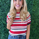 Striped Short Sleeve Knit Top