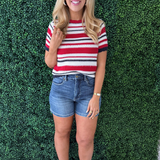 Striped Short Sleeve Knit Top