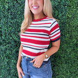 Striped Short Sleeve Knit Top