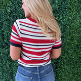 Striped Short Sleeve Knit Top