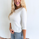 3/4 Sleeve Crewneck Knit Top w/ Rib Trim