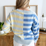 Half and Half Contrast Striped Knit Sweater - The 308 Boutique