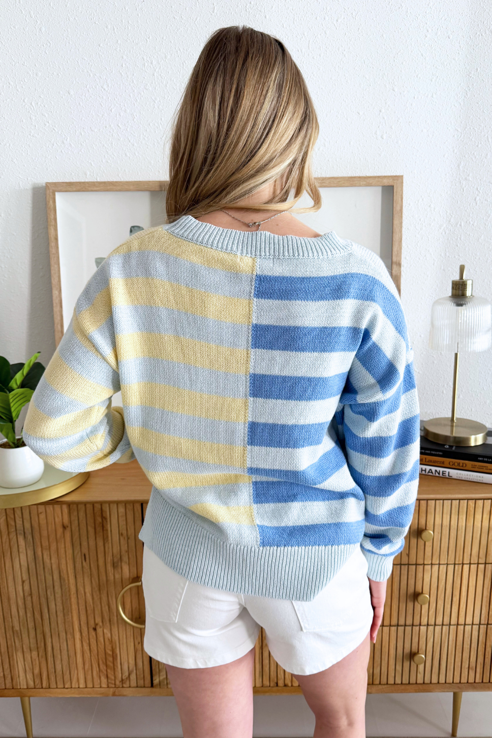 Half and Half Contrast Striped Knit Sweater - The 308 Boutique