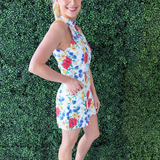 Halter Neck Scallop Edge Print Romper