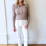 Ribbed Polo Half Button Sweater Top