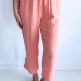 Cotton Gauze Cropped Pants with Drawstring