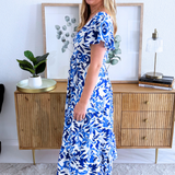V-Neck Flutter Sleeve Midi Dress