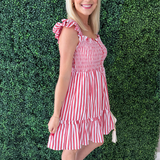 Smocked Stripe Mini Dress