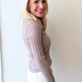 Ribbed Polo Half Button Sweater Top
